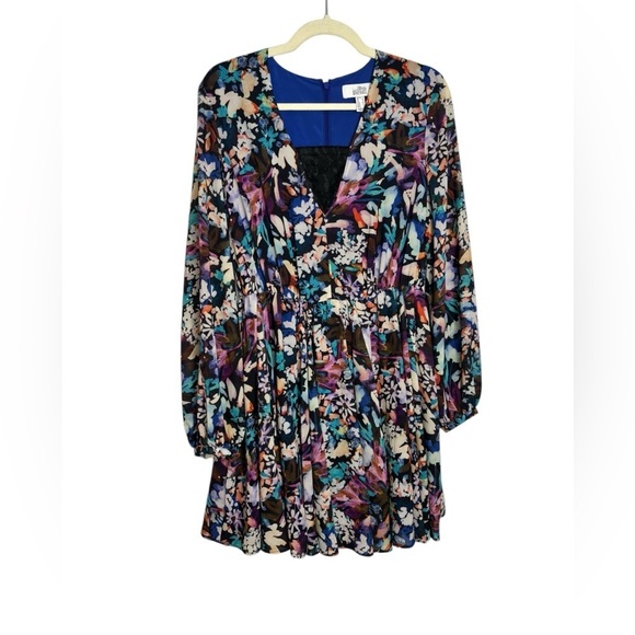 Belle Badgley Mischka Alison Dress Size 4 Floral Fit & Flare Long Sleeve V-Neck - Picture 1 of 12